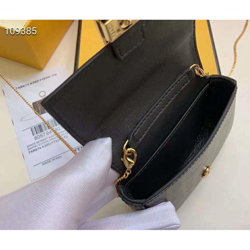 Fd Women Nano Baguette Charm Brown Fabric Charm Jacquard FF