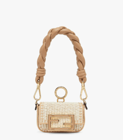 Fd Nano Baguette Charm �C Beige and brown raffia charm