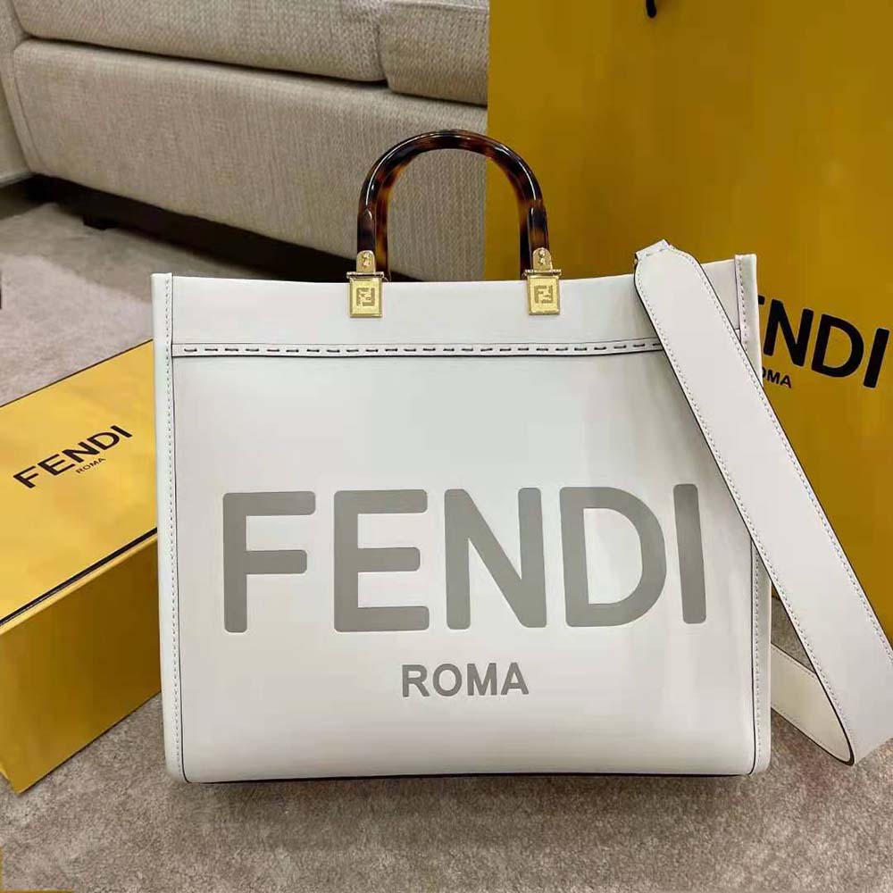 Fd Women Sunshine Medium Leather Shopper-White