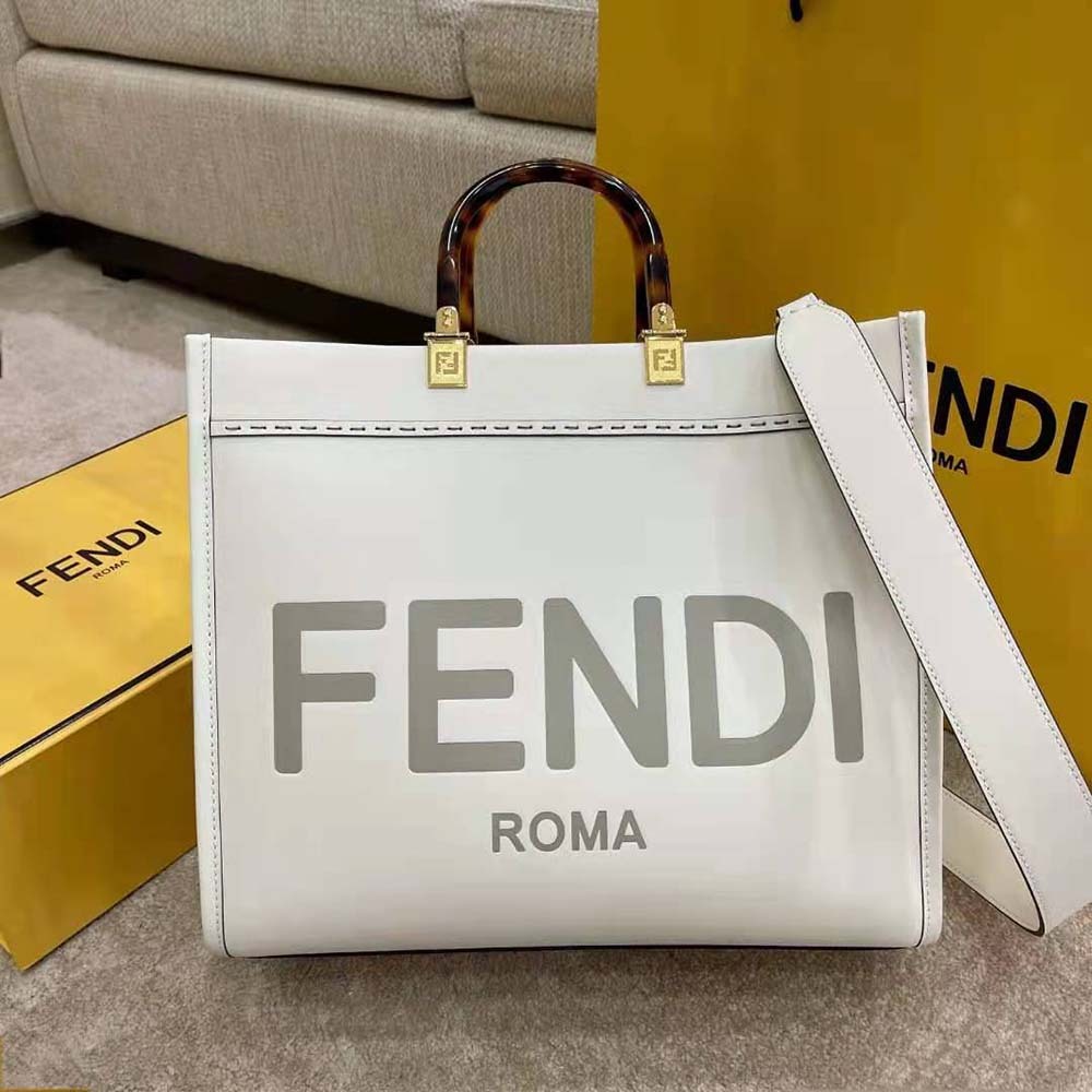 Fd Women Sunshine Medium Leather Shopper-White