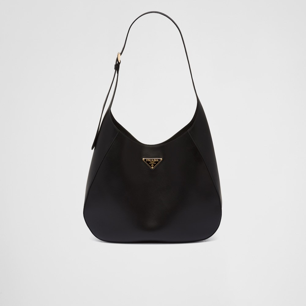 PP Large leather shoulder bag with topstitching - Black