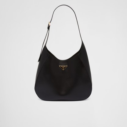 PP Large leather shoulder bag with topstitching - Black