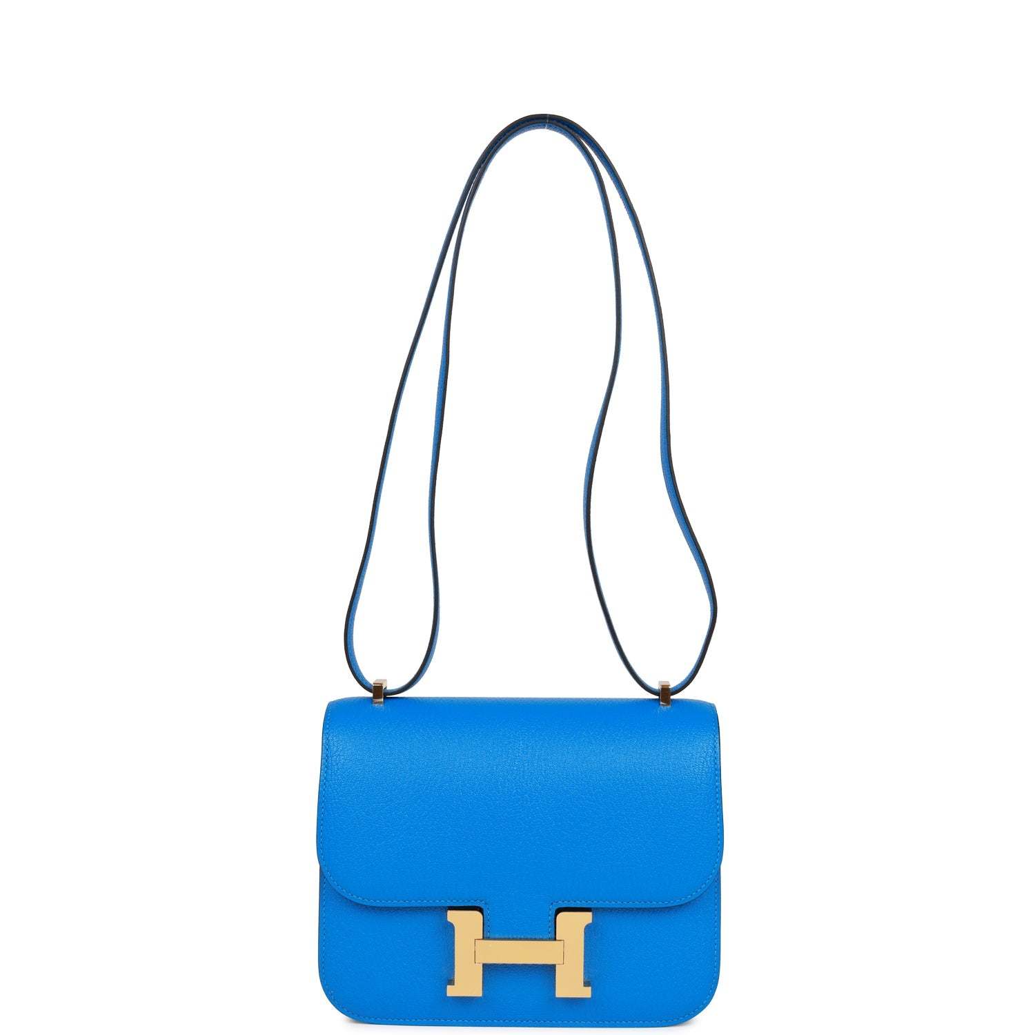 H Constance 18 Bleu Hydra Chevre Gold Hardware