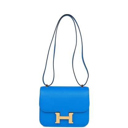 H Constance 18 Bleu Hydra Chevre Gold Hardware