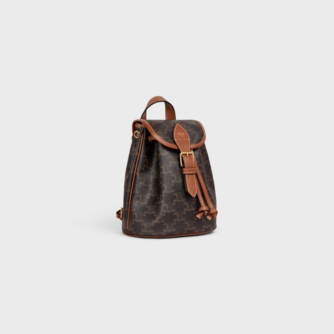 MINI BACKPACK FOLCO IN TRIOMPHE CANVAS AND CALFSKIN TAN
