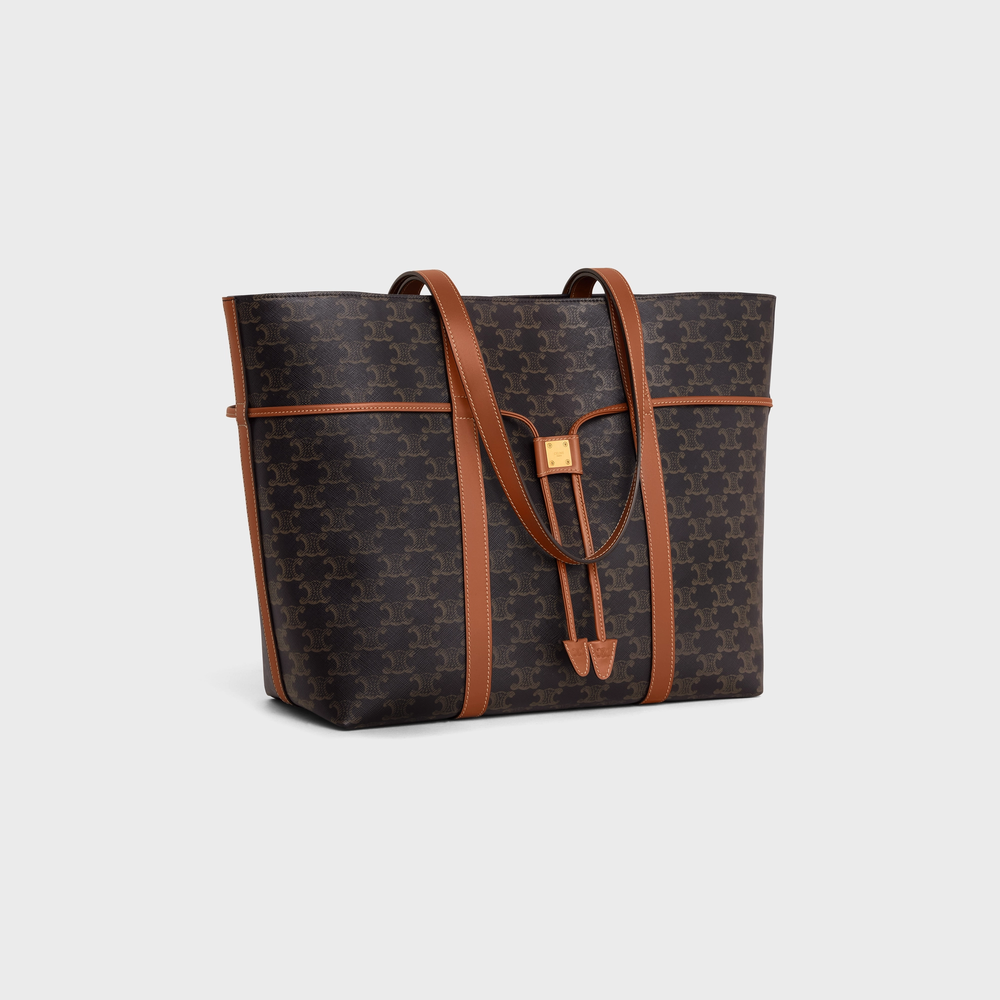 CABAS DRAWSTRING IN TRIOMPHE CANVAS AND CALFSKIN TAN