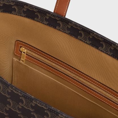 CABAS DRAWSTRING IN TRIOMPHE CANVAS AND CALFSKIN TAN