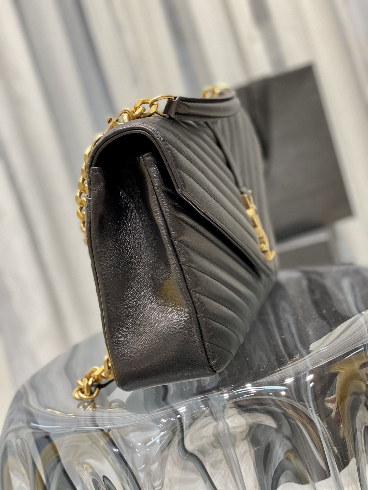 Y College Large Chain Bag Black With Gold Hardware