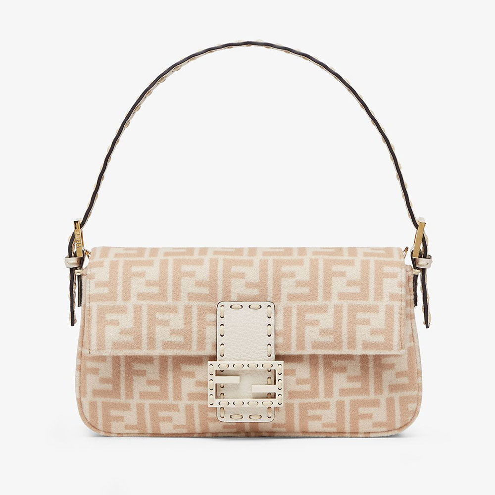 Fd Women Medium Baguette 1997 Beige FF Wool Bag