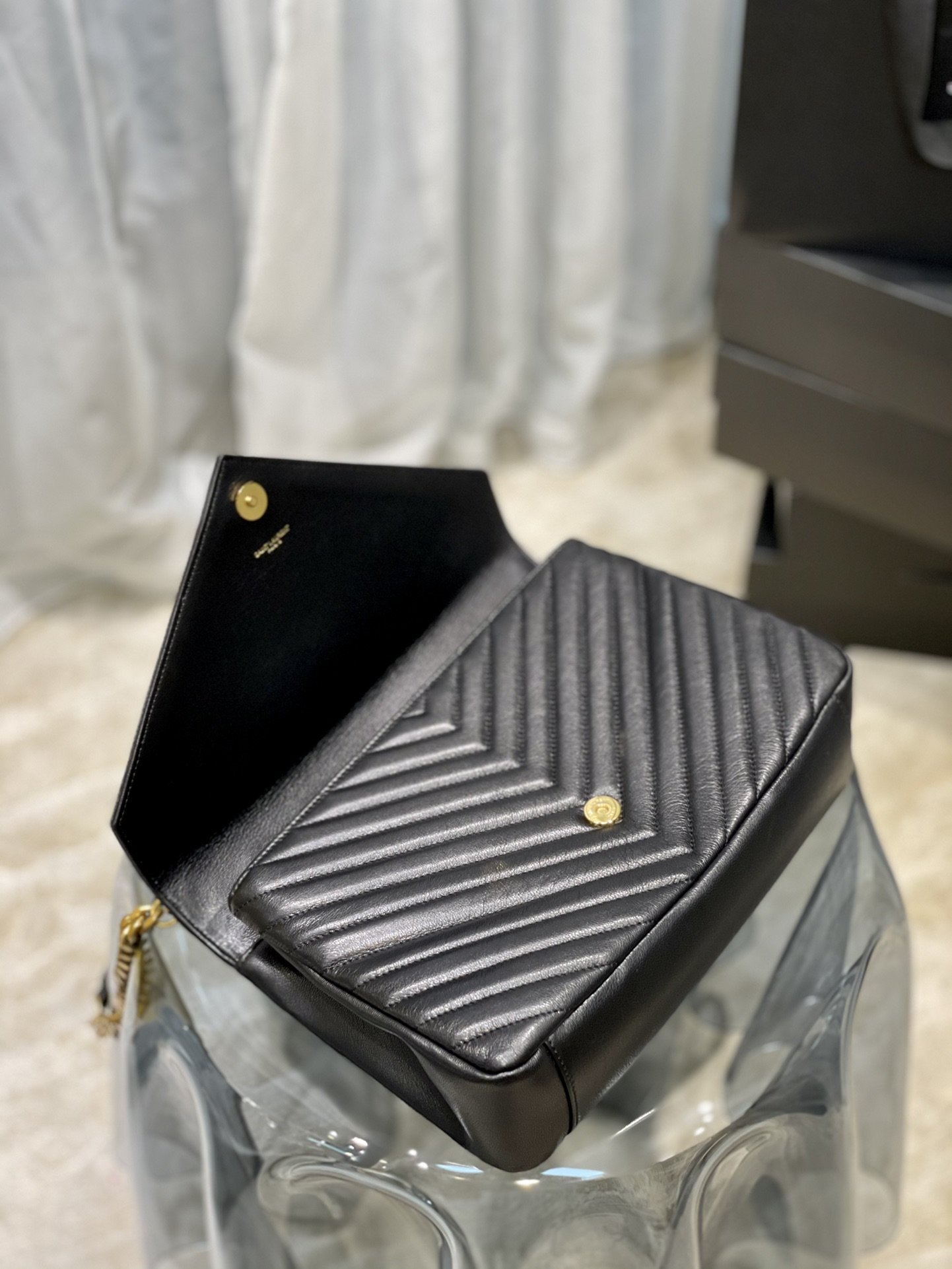 Y College Large Chain Bag Black With Gold Hardware