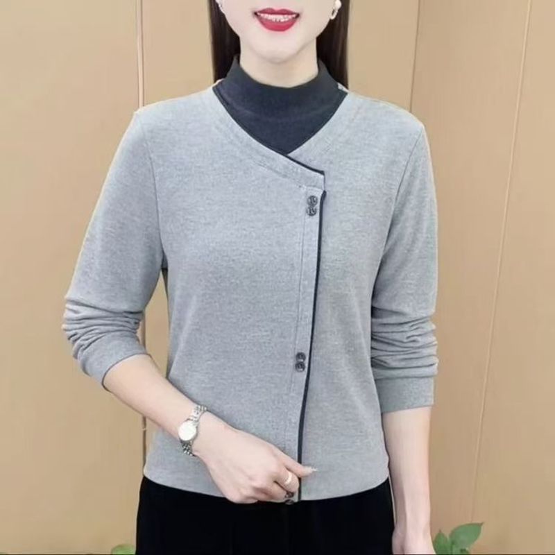 氣質半高領假兩件打底衫