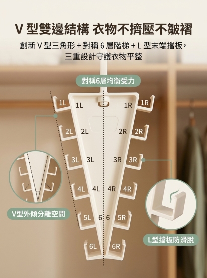 【省50%空間】V型雙邊衣架收納架