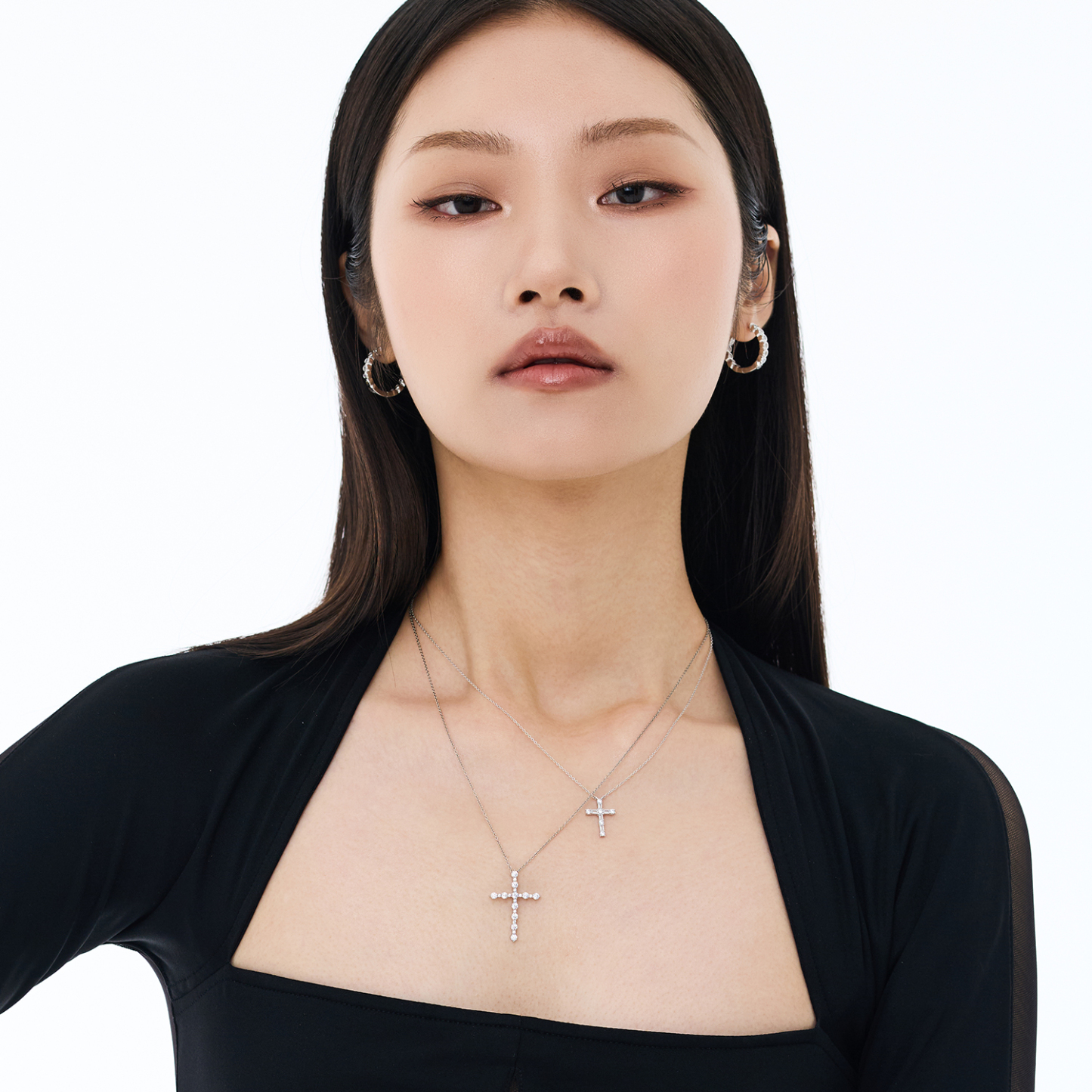 Baguette Corss Necklace (W/Y) 바게트 크로스 목걸이