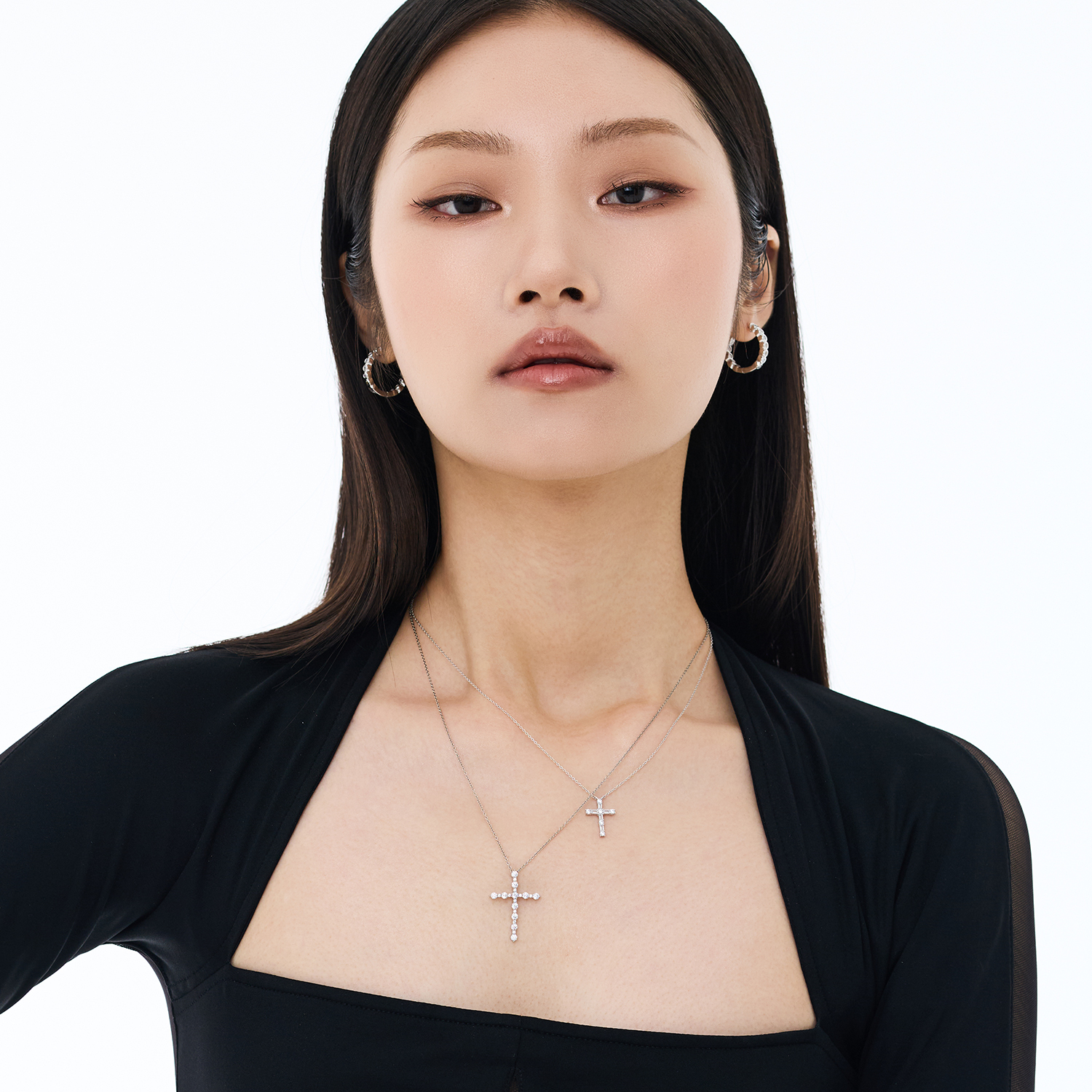 Baguette Corss Necklace (W/Y) 바게트 크로스 목걸이