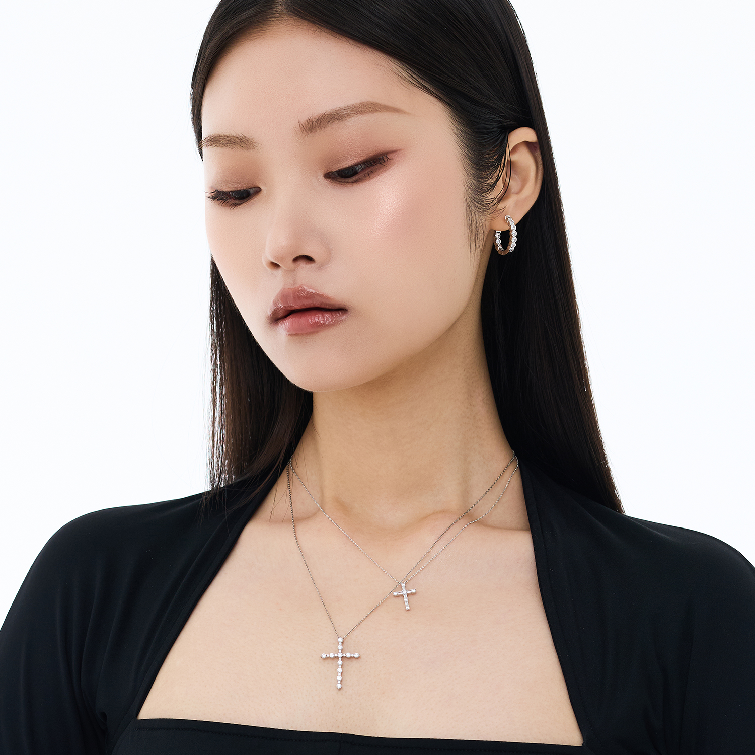 Baguette Corss Necklace (W/Y) 바게트 크로스 목걸이
