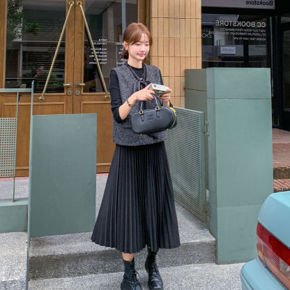 法式小香風套裝 連衣裙+蝴蝶結馬甲｜氣質穿搭 秋冬氛圍感