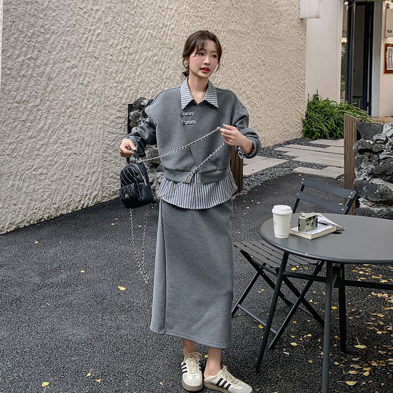 通勤必備 條紋假兩件上衣+半身裙｜氣質感穿搭 溫柔風