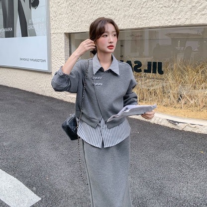 通勤必備 條紋假兩件上衣+半身裙｜氣質感穿搭 溫柔風