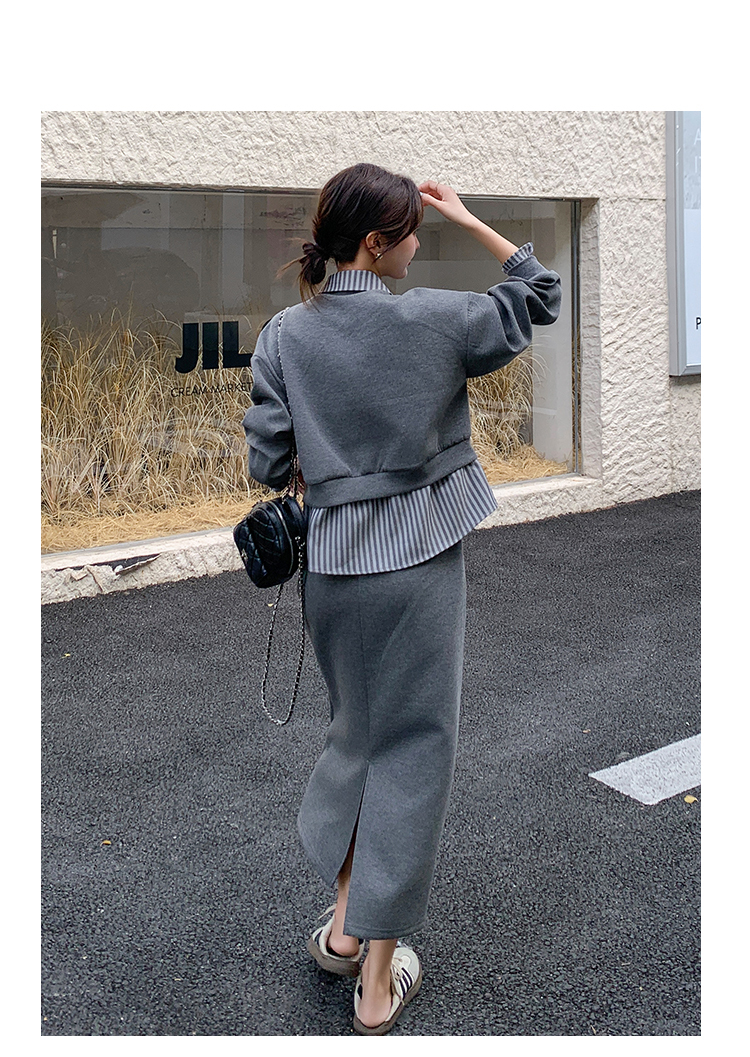 通勤必備 條紋假兩件上衣+半身裙｜氣質感穿搭 溫柔風