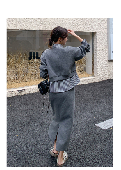 通勤必備 條紋假兩件上衣+半身裙｜氣質感穿搭 溫柔風