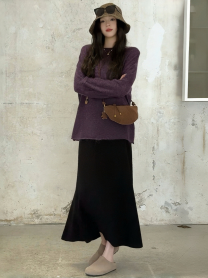【巨溫柔】秋日慵懶風韓系套裝 針織毛衣+半身裙套裝