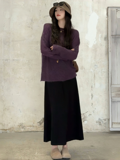 【巨溫柔】秋日慵懶風韓系套裝 針織毛衣+半身裙套裝