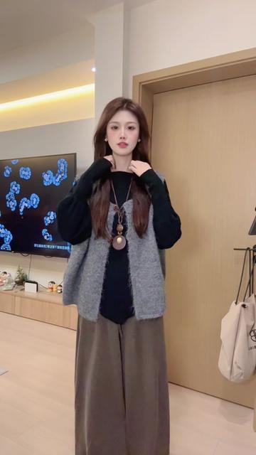 日系風 文藝穿搭 蝙蝠袖針織毛衣+針織馬甲+裙褲 ｜氣質穿搭