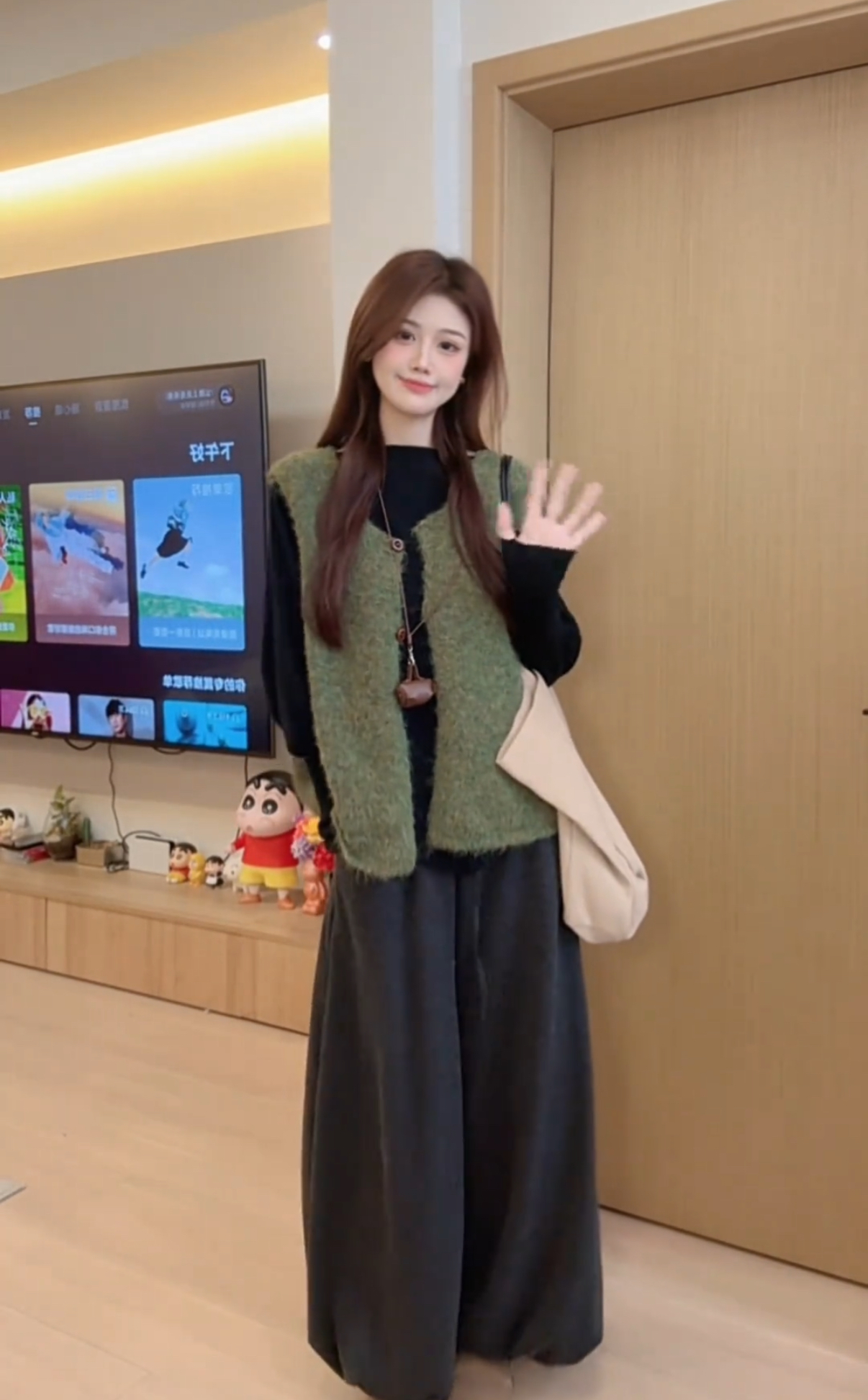 日系風 文藝穿搭 蝙蝠袖針織毛衣+針織馬甲+裙褲 ｜氣質穿搭