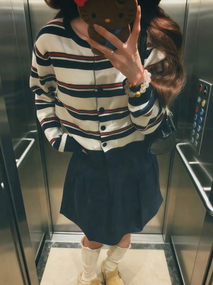 港風套裝 條紋針織上衣+鬆緊腰半身裙｜經典港風穿搭