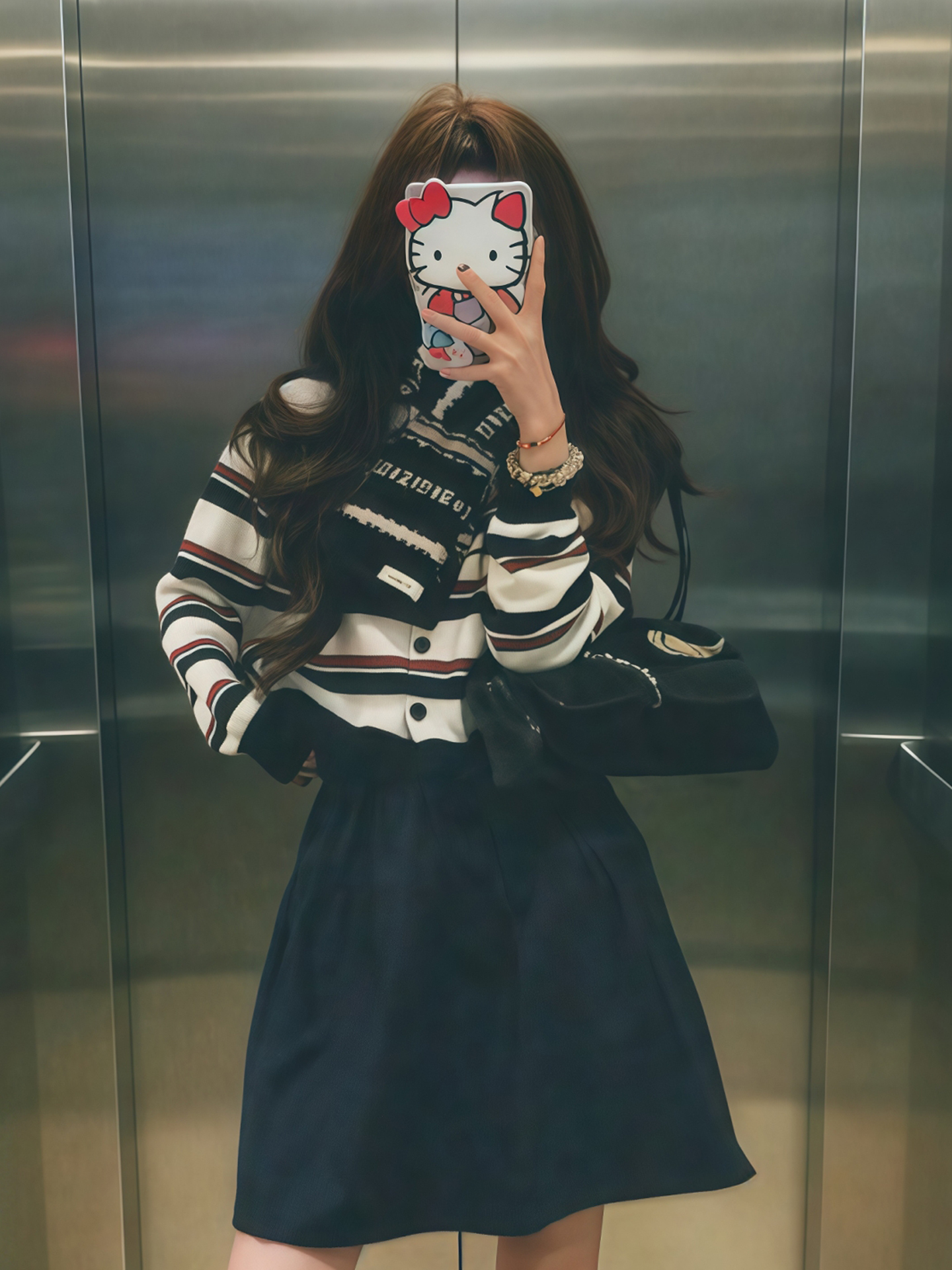 港風套裝 條紋針織上衣+鬆緊腰半身裙｜經典港風穿搭