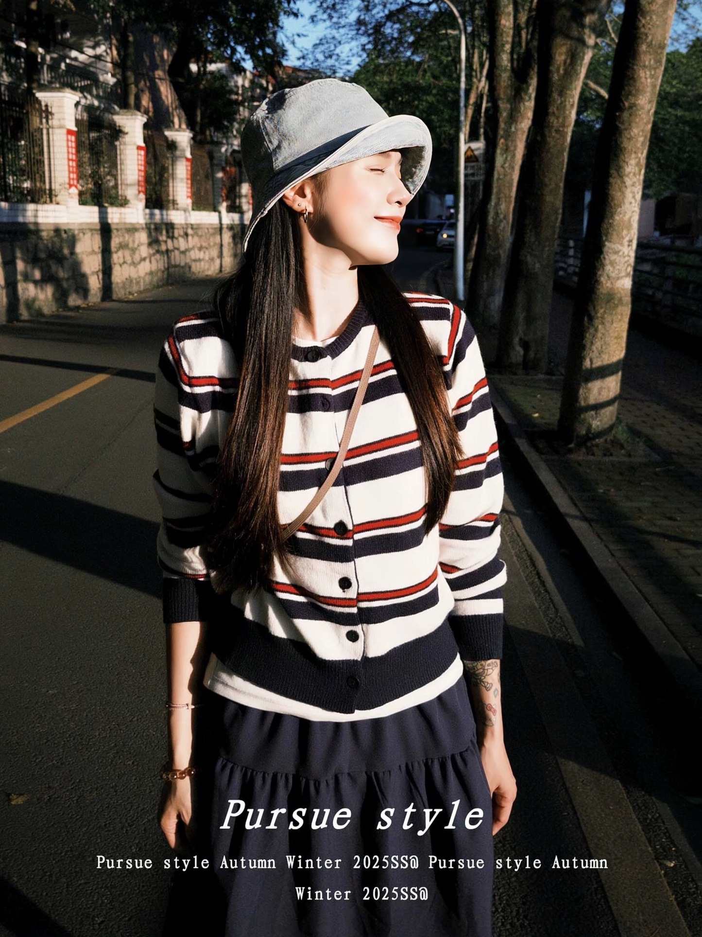 港風套裝 條紋針織上衣+鬆緊腰半身裙｜經典港風穿搭