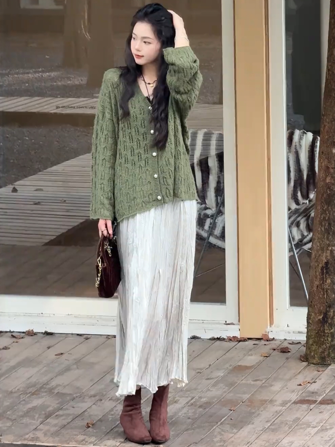 法式套裝 針織鏤空毛衣+百褶裙｜大方氣質顯高級
