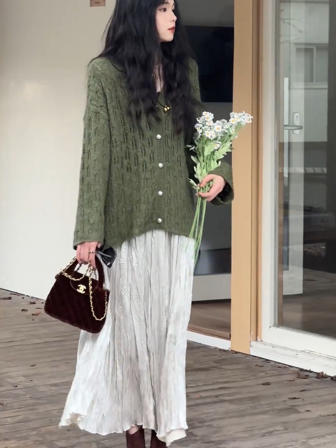法式套裝 針織鏤空毛衣+百褶裙｜大方氣質顯高級