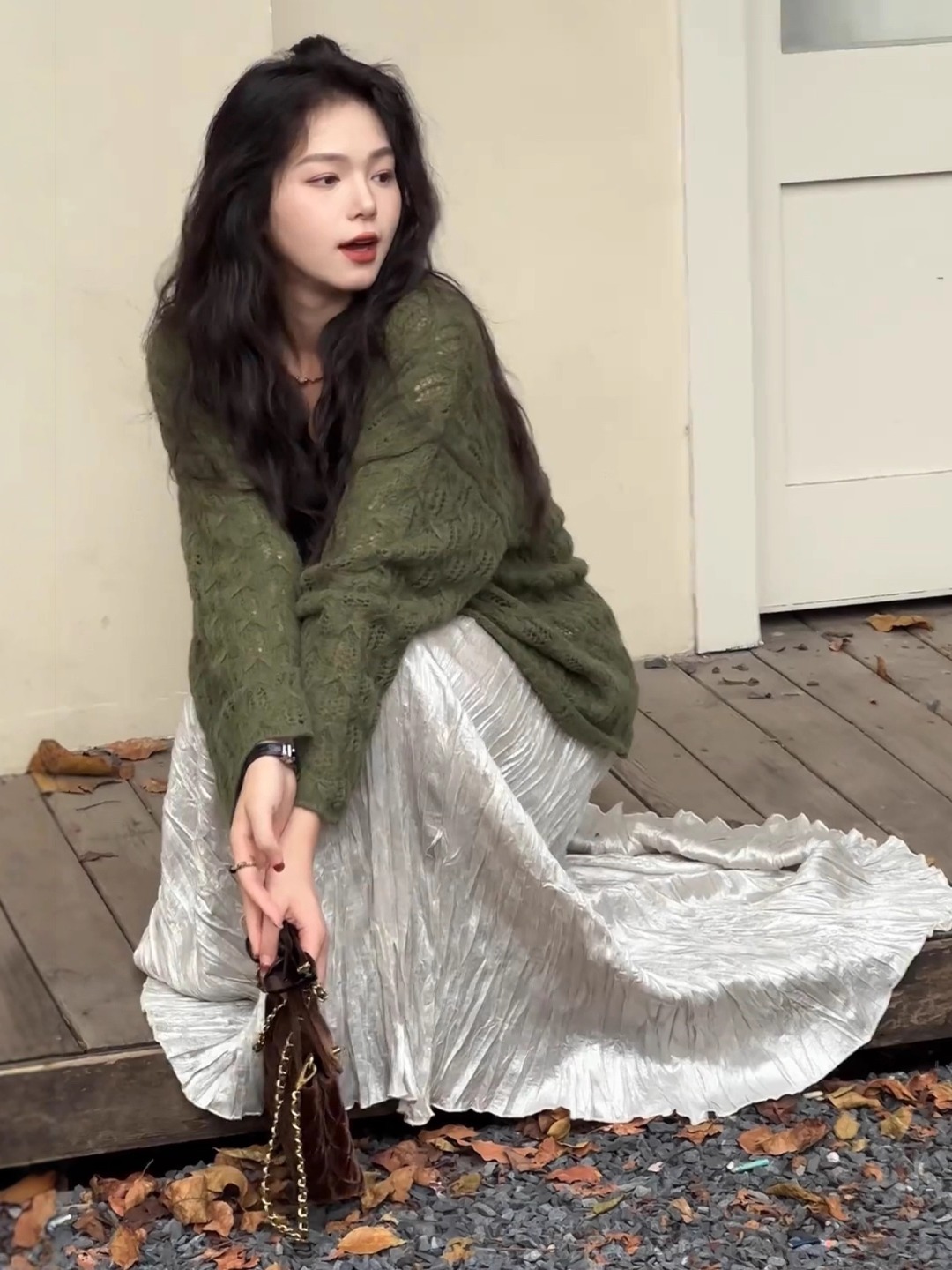 法式套裝 針織鏤空毛衣+百褶裙｜大方氣質顯高級