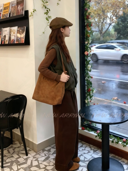 日系慵懶風三件套 馬甲外套+針織上衣+闊腿褲｜文藝氣質風