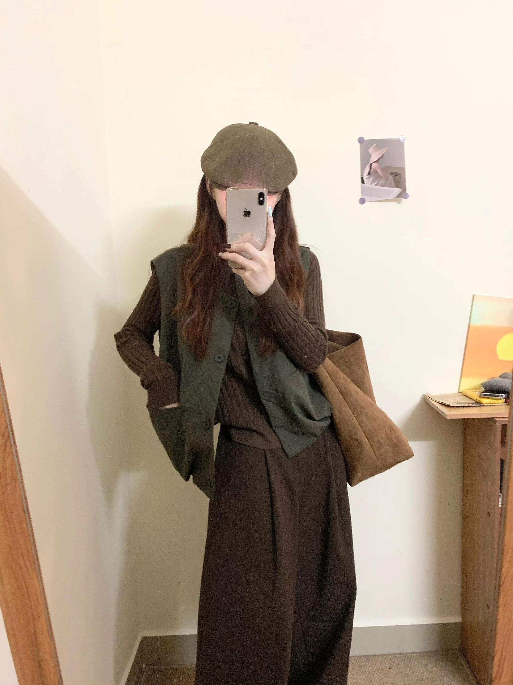 日系慵懶風三件套 馬甲外套+針織上衣+闊腿褲｜文藝氣質風