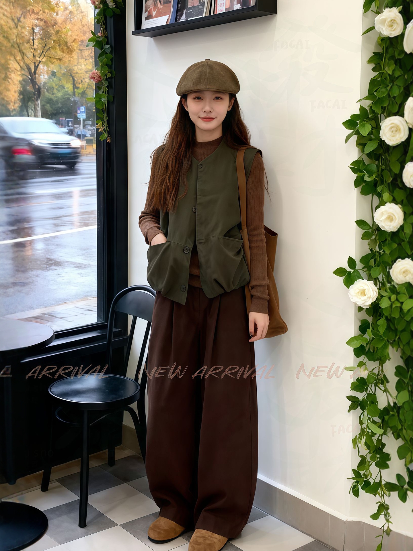 日系慵懶風三件套 馬甲外套+針織上衣+闊腿褲｜文藝氣質風