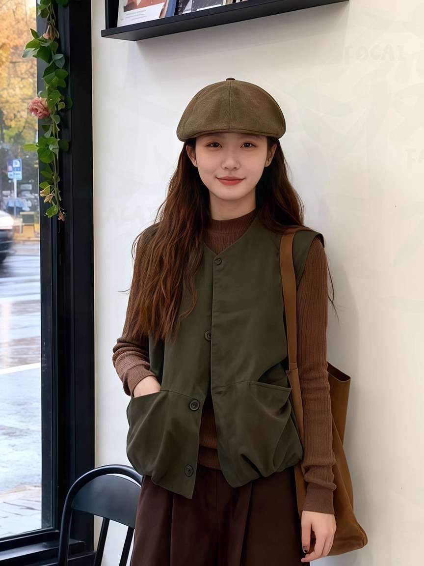 日系慵懶風三件套 馬甲外套+針織上衣+闊腿褲｜文藝氣質風