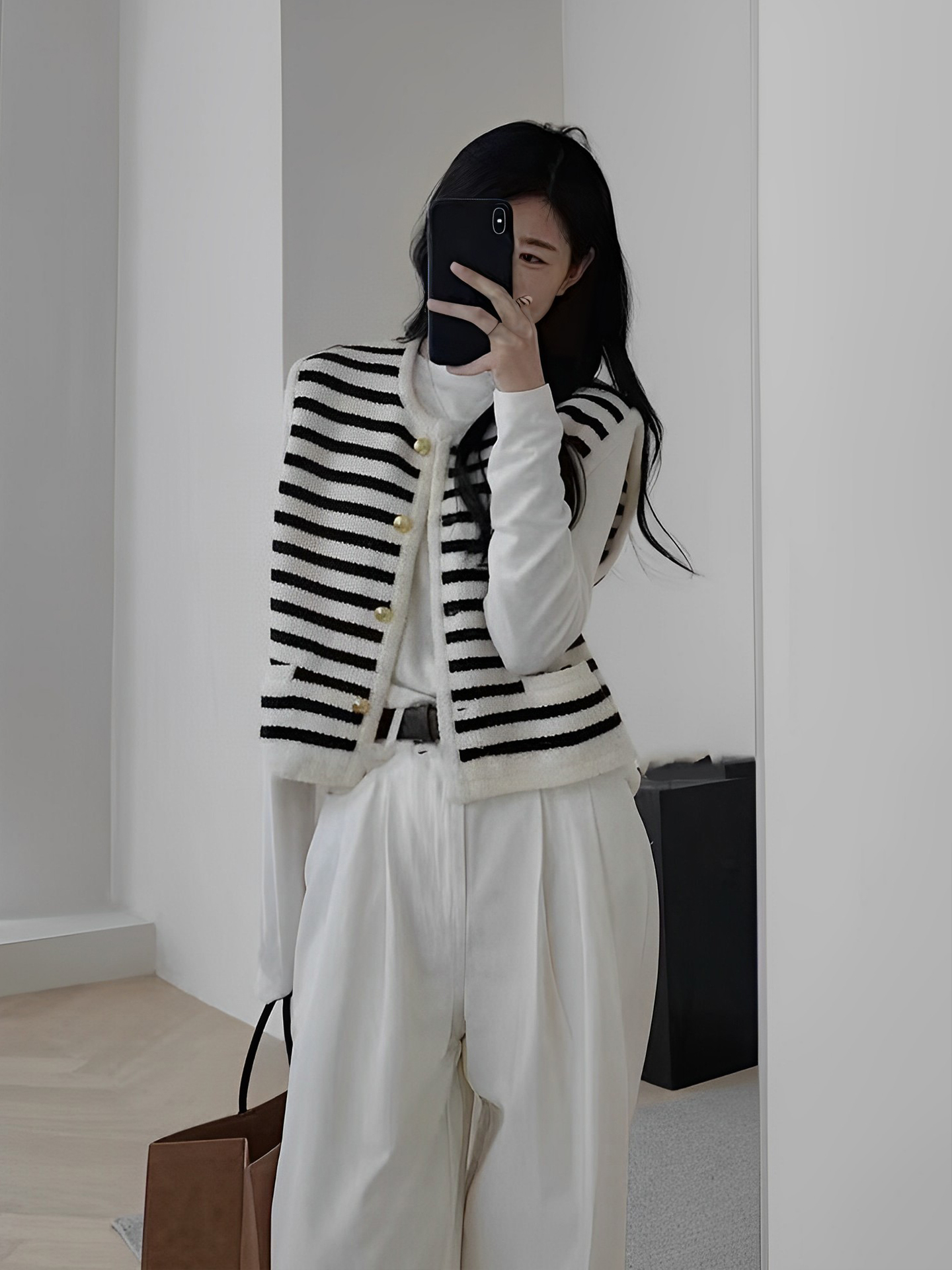小香風三件套 條紋馬甲+純棉內搭上衣+直筒闊腿褲｜氣質通勤