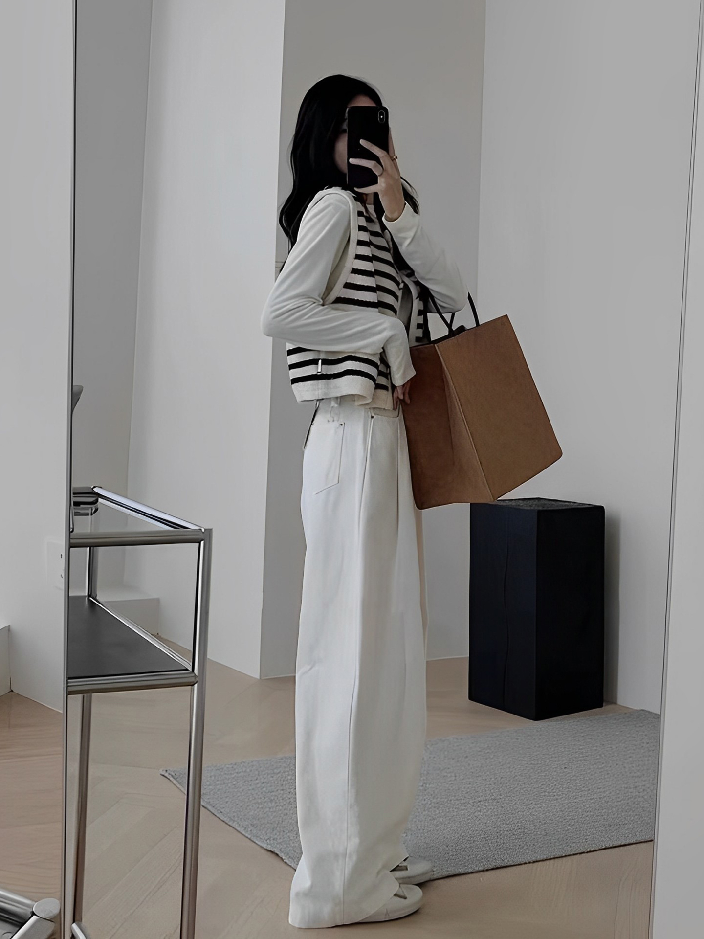 小香風三件套 條紋馬甲+純棉內搭上衣+直筒闊腿褲｜氣質通勤