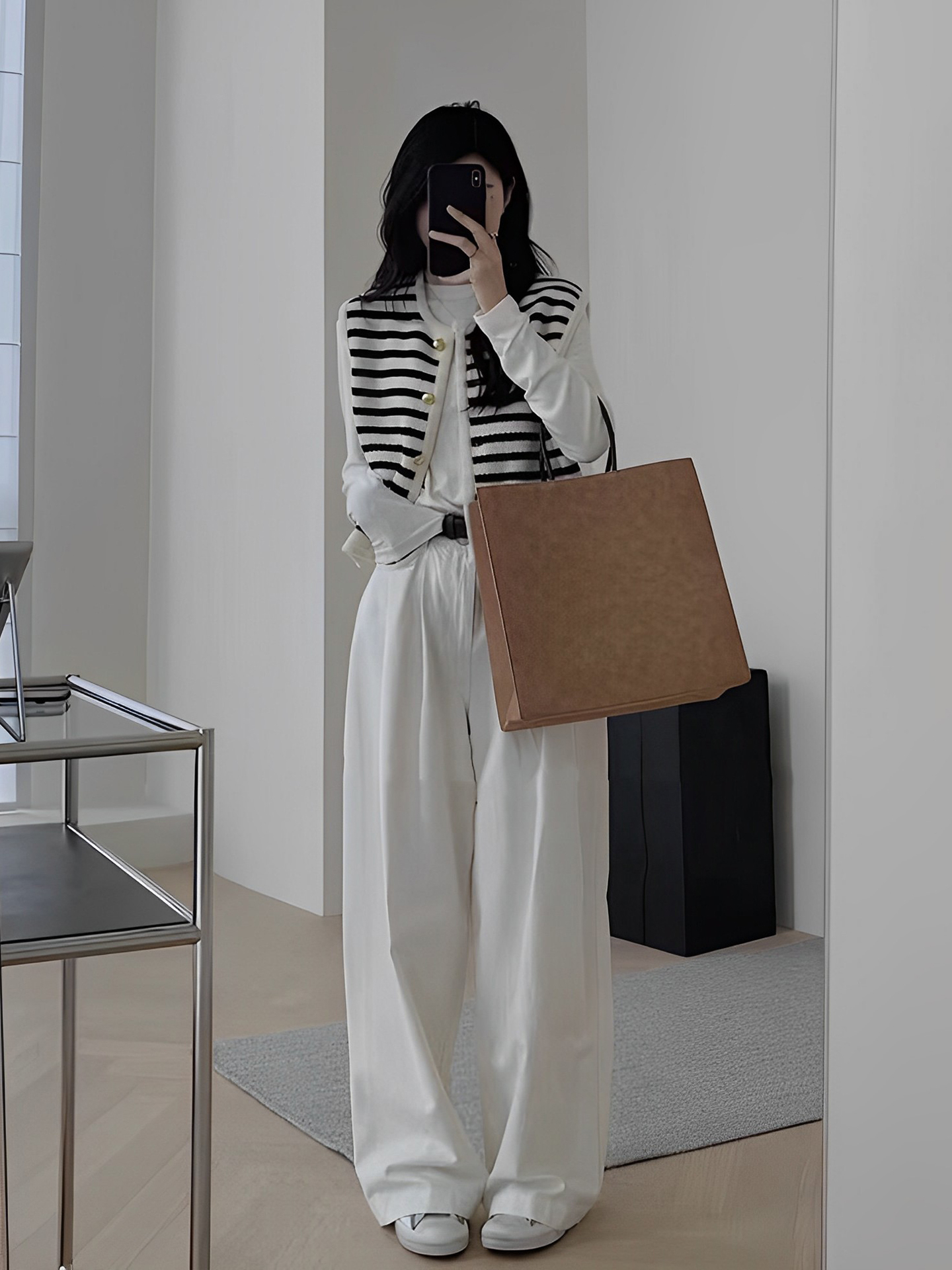 小香風三件套 條紋馬甲+純棉內搭上衣+直筒闊腿褲｜氣質通勤