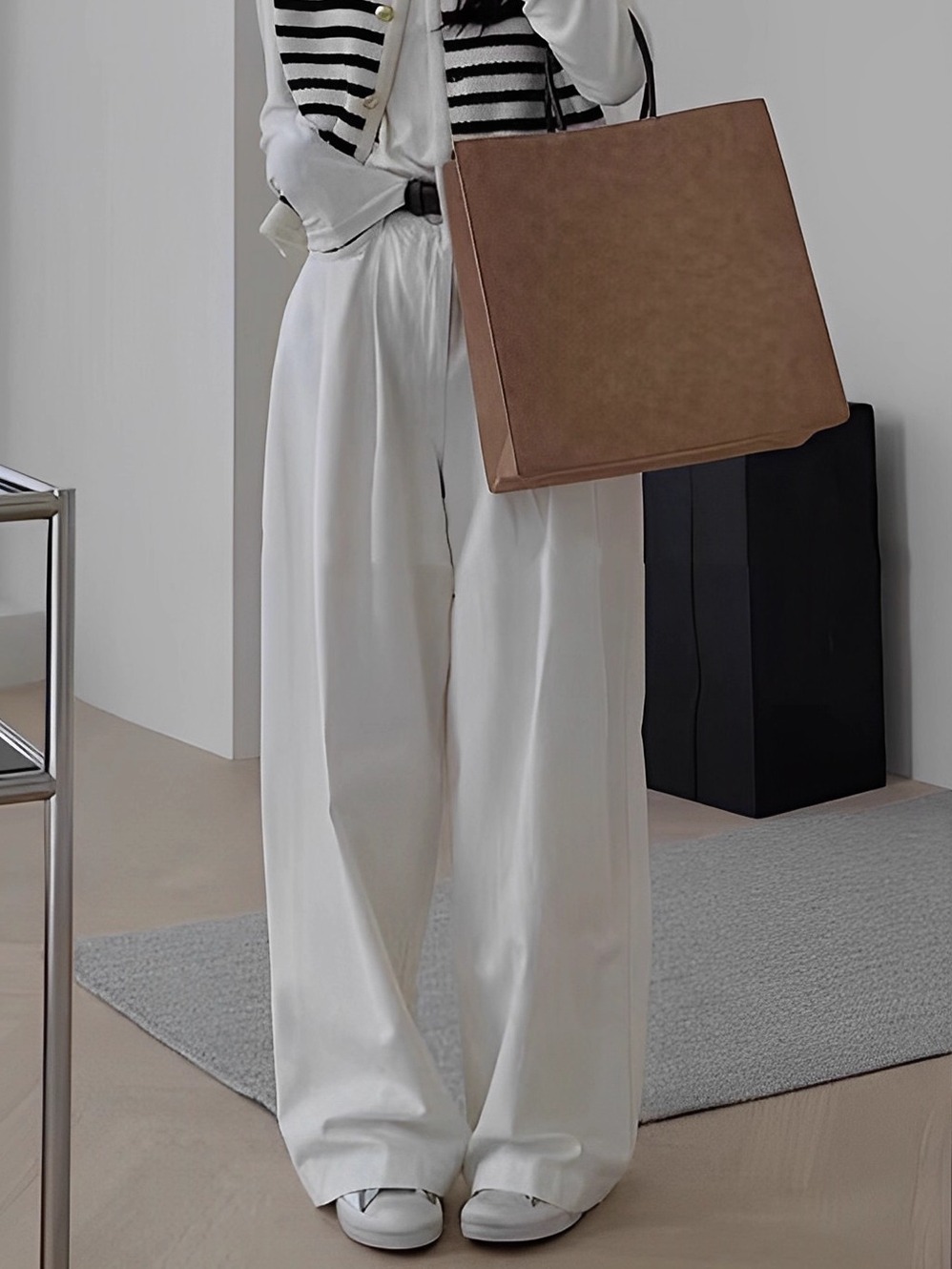 小香風三件套 條紋馬甲+純棉內搭上衣+直筒闊腿褲｜氣質通勤