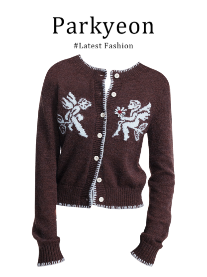 初秋日系套裝 針織提花開衫+闊腿休閒褲