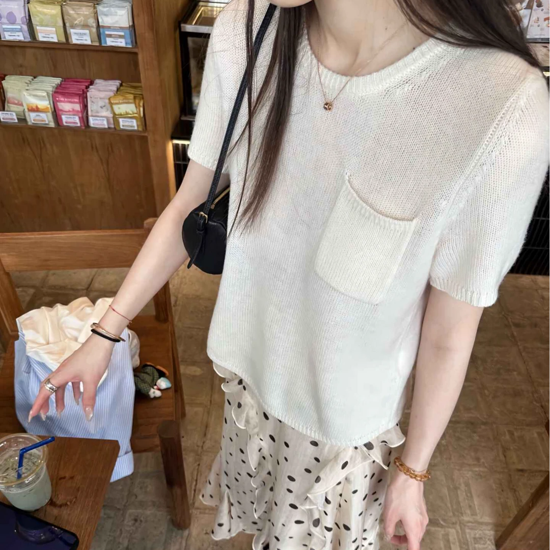 韓系波點傘裙+針織上衣 仙女風 顯瘦高腰 超顯氣質