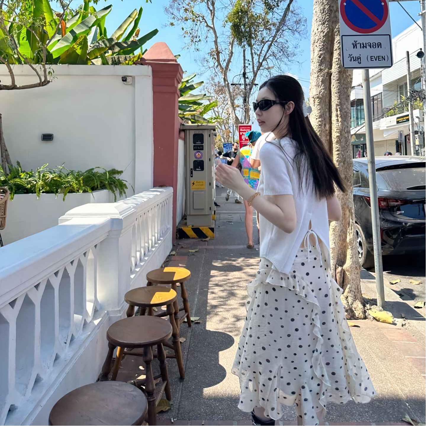 韓系波點傘裙+針織上衣 仙女風 顯瘦高腰 超顯氣質