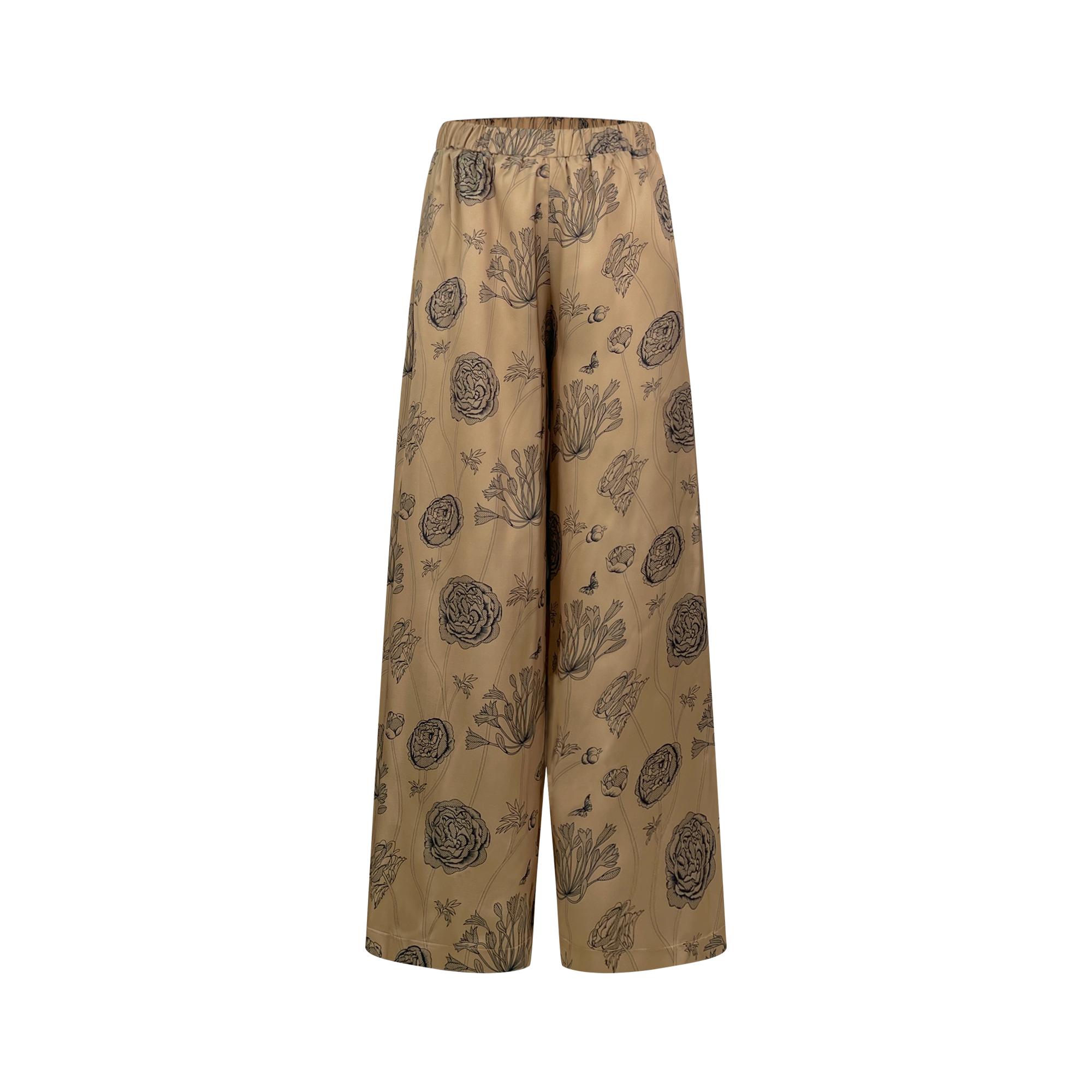 日系紗紗套裝 吊帶V領+復古印花休閒長褲｜涼感透氣 巨包容