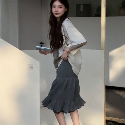 日系 初夏套裝 印花T恤+高腰半身裙｜知性美 寬鬆顯瘦