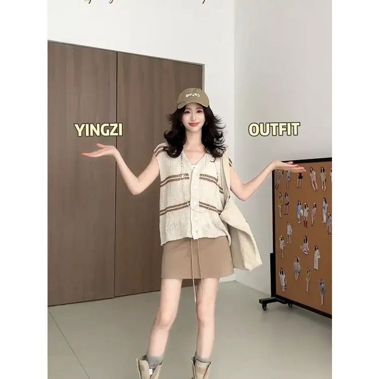 韓系女裝 「星宿」設計感條紋針織上衣+休閒短裙 