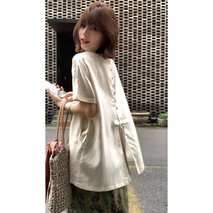 韓系女裝 「畫盤」 寬鬆圓領短袖+復古風半身裙