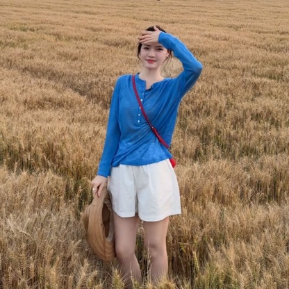 韓系女裝  輕薄防曬上衣+西裝短褲 寬鬆簡約